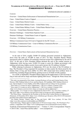 Yearbook of International Humanitarian Law — Volume 17, 2014 Correspondents’ Reports