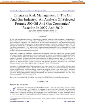 Enterprise Risk Management in the Oil and Gas Industry: an Analysis of Selected Fortune 500 Oil and Gas Companies’ Reaction in 2009 and 2010 Violet C