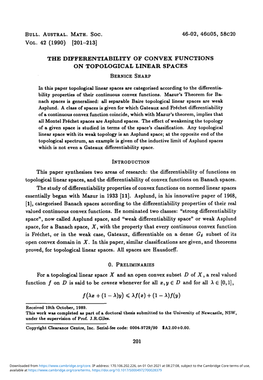 The Differentiability of Convex Functions on Topological Linear Spaces Bernice Sharp