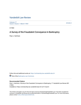 A Survey of the Fraudulent Conveyance in Bankruptcy