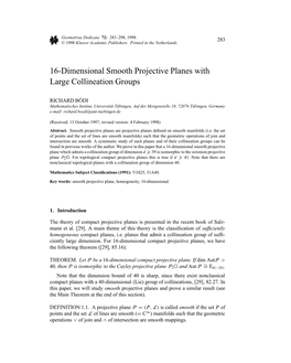 16-Dimensional Smooth Projective Planes with Large Collineation Groups