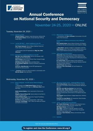 Annual Conference on National Security and Democracy November 24-25, 2020 ONLINE
