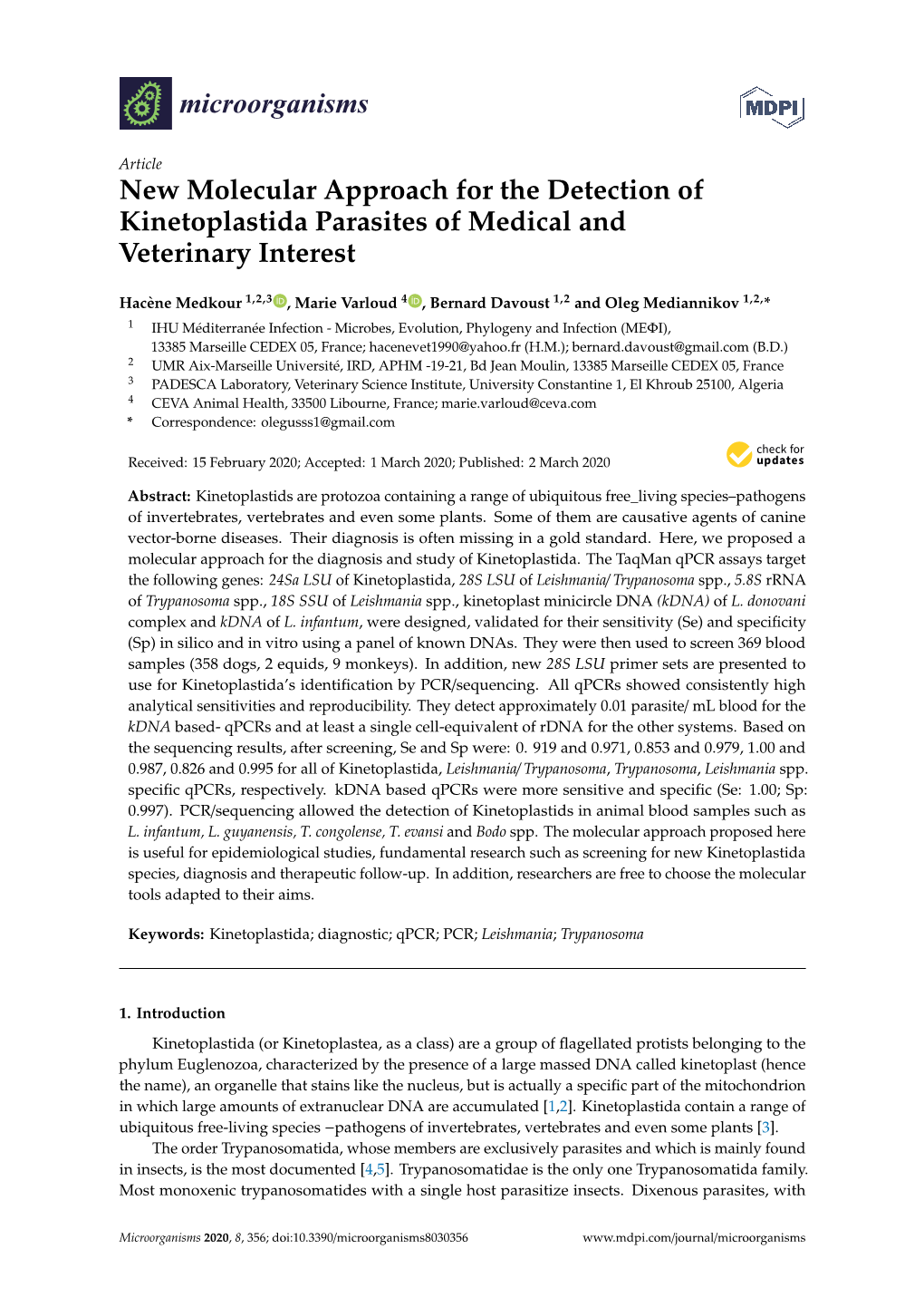 New Molecular Approach for the Detection of Kinetoplastida Parasites of Medical and Veterinary Interest