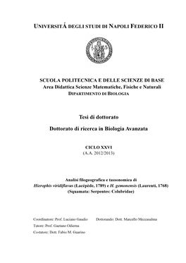 Tesi Di Dottorato Dottorato Di Ricerca in Biologia Avanzata