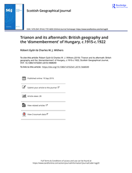 Trianon and Its Aftermath: British Geography and the 'Dismemberment'