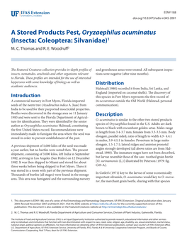 A Stored Products Pest, Oryzaephilus Acuminatus (Insecta: Coleoptera: Silvanidae)1 M