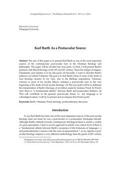 Karl Barth As a Postsecular Source