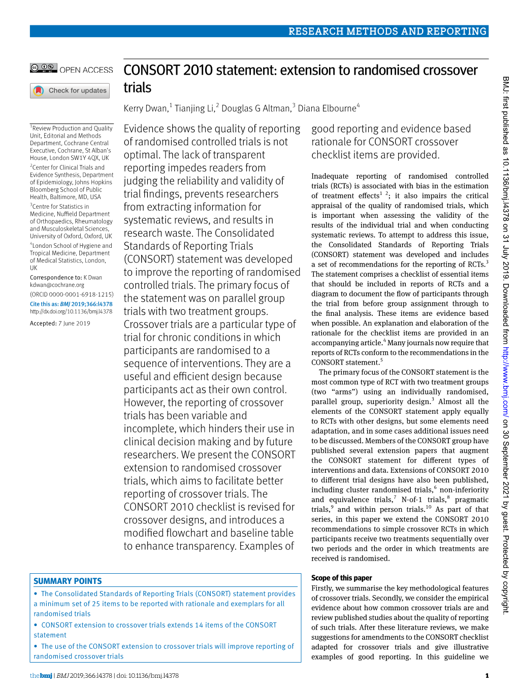 CONSORT 2010 Statement: Extension to Randomised Crossover Trials