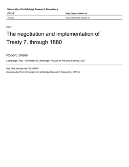 The Negotiation and Implementation of Treaty 7, Through 1880