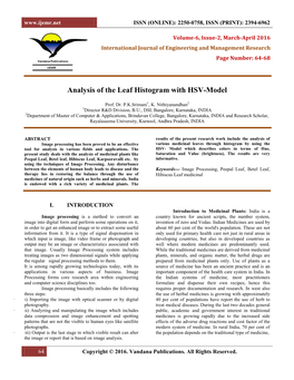 Analysis of the Leaf Histogram with HSV-Model