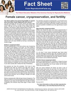Cryopreservation, and Fertility