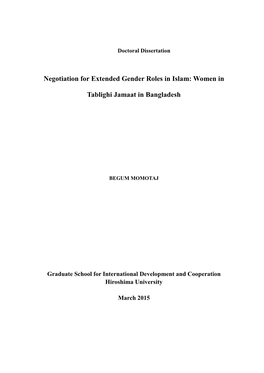 Negotiation for Extended Gender Roles in Islam: Women in Tablighi