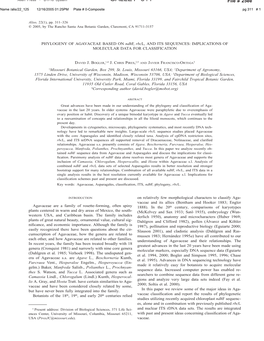 PHYLOGENY of AGAVACEAE BASED on Ndhf, Rbcl, and ITS SEQUENCES: IMPLICATIONS of MOLECULAR DATA for CLASSIFICATION