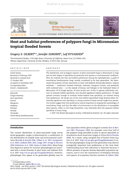Host and Habitat Preferences of Polypore Fungi in Micronesian Tropical ﬂooded Forests