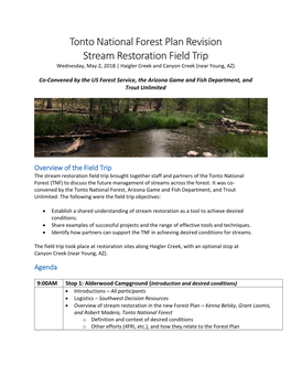 Tonto National Forest Plan Revision Stream Restoration Field Trip Wednesday, May 2, 2018 | Haigler Creek and Canyon Creek (Near Young, AZ)