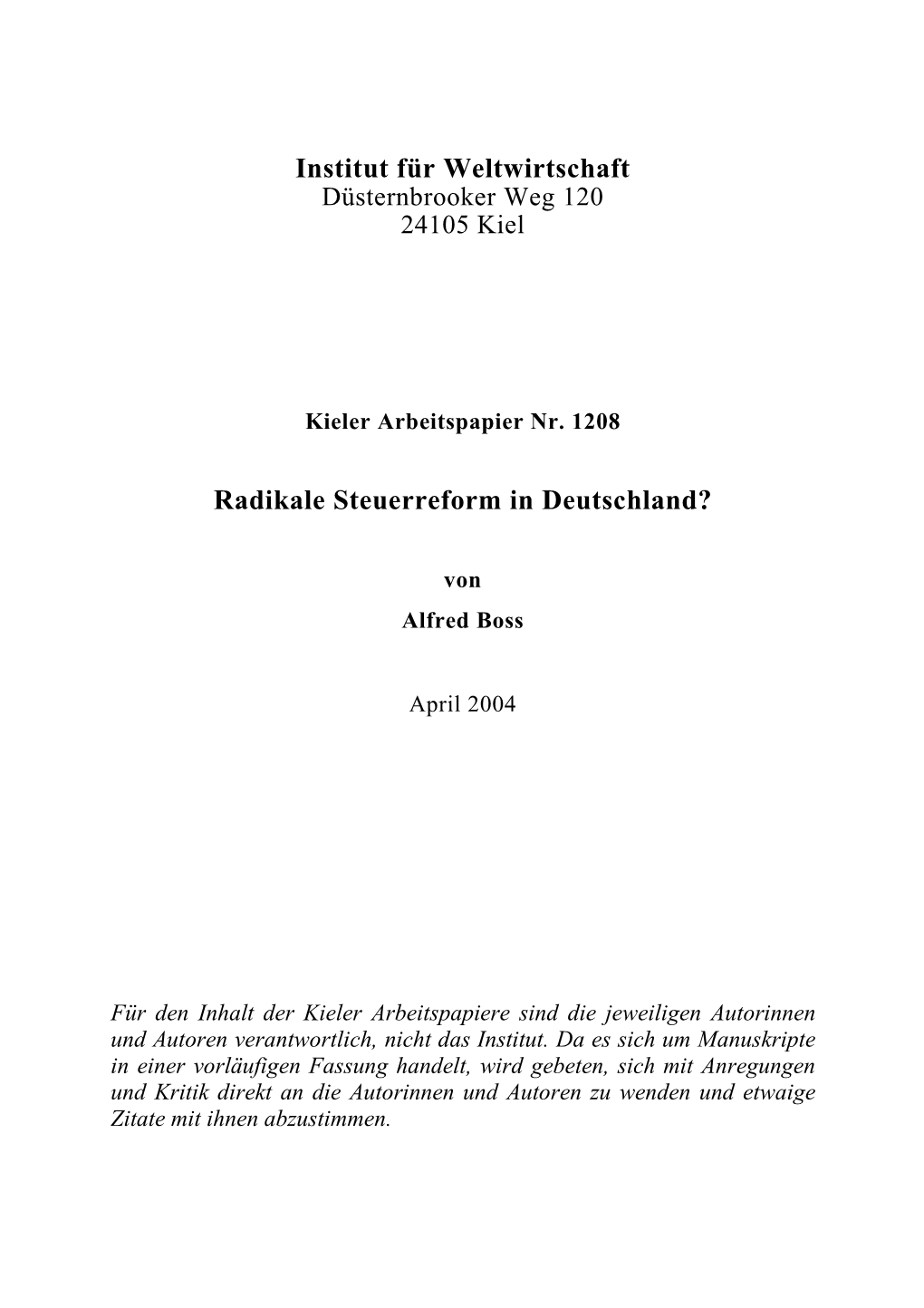 Institut Für Weltwirtschaft Radikale Steuerreform in Deutschland?