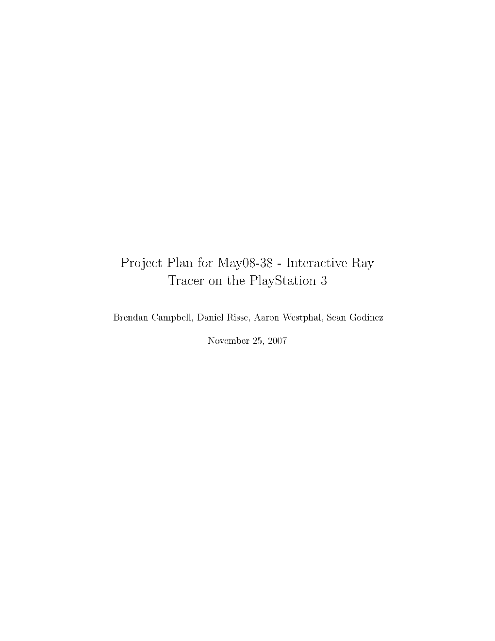 Project Plan for May08-38 - Interactive Ray Tracer on the Playstation 3