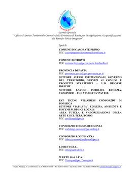 Azienda Speciale "Ufficio D'ambito Territoriale Ottimale Della Provincia Di Pavia Per La Regolazione E La Pianificazione Del Servizio Idrico Integrato"