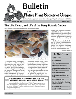 Bulletin of the Native Plant Society of Oregon Dedicated to the Enjoyment, Conservation and Study of Oregon’S Native Plants and Habitats Volume 44, No