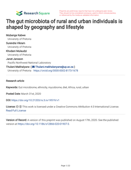 The Gut Microbiota of Rural and Urban Individuals Is Shaped by Geography and Lifestyle