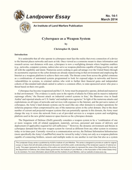 Cyberspace As a Weapon System by Christopher R