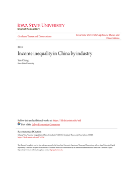 Income Inequality in China by Industry Yun Chang Iowa State University