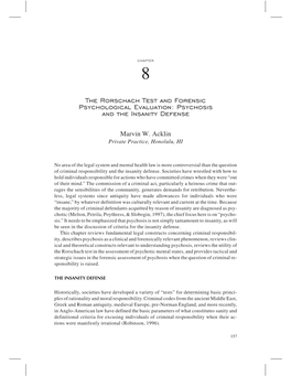 The Rorschach Test and Forensic Psychological Evaluation: Psychosis and the Insanity Defense