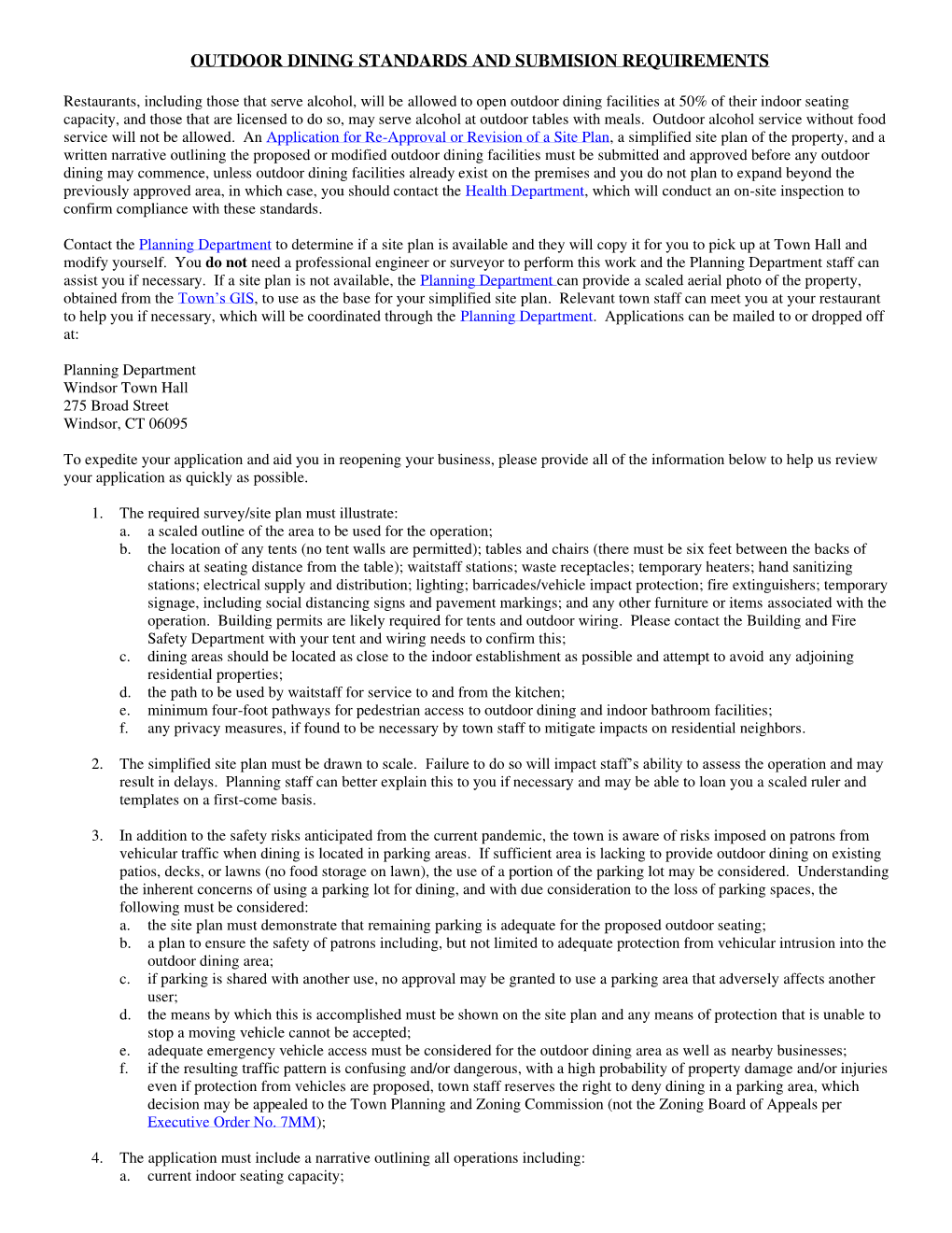 Outdoor Dining Standards and Submision Requirements