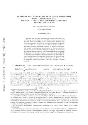 Moments and Cumulants in Infinite Dimensions with Applications to Poisson, Gamma and Dirichlet–Ferguson Random Measures∗