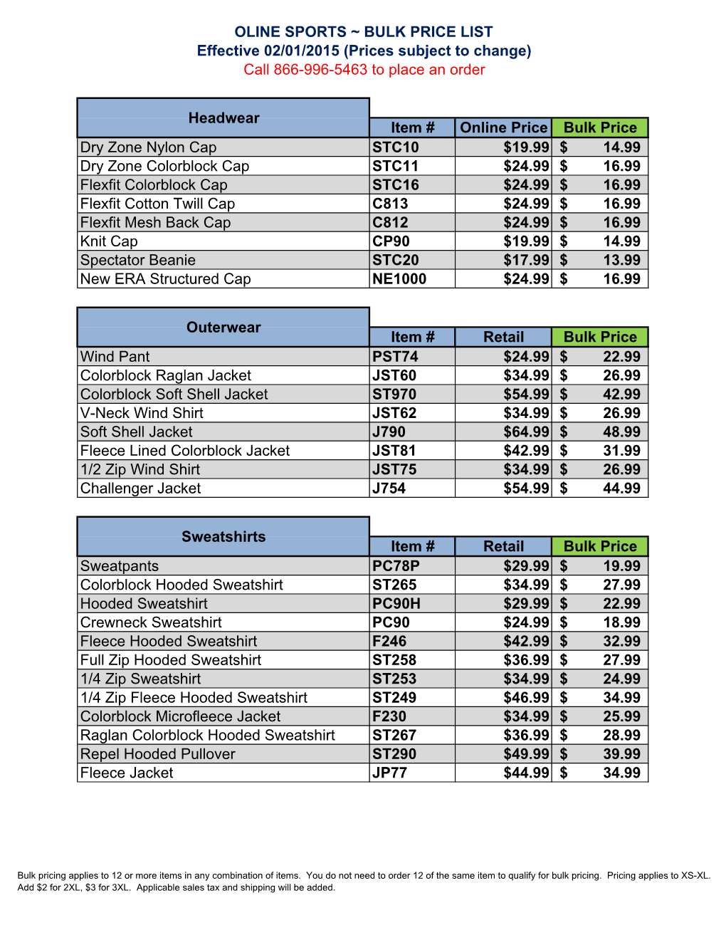 New Price List Jan 2015.Xlsx