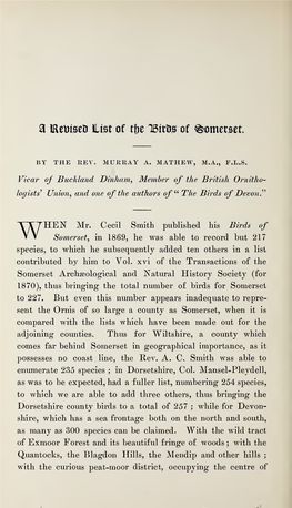 Mathew, M A, a Revised List of the Birds of Somerset, Part II, Volume 39