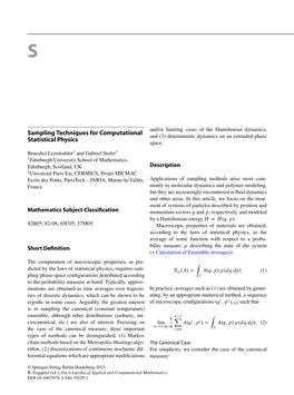 Sampling Techniques for Computational Statistical Physics