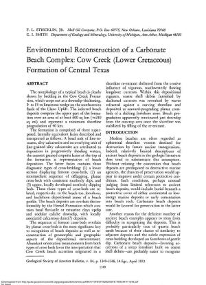 Environmental Reconstruction of a Carbonate Beach Complex: Cow Creek (Lower Cretaceous) Formation of Central Texas