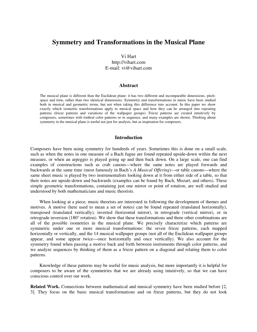 Symmetry and Transformations in the Musical Plane