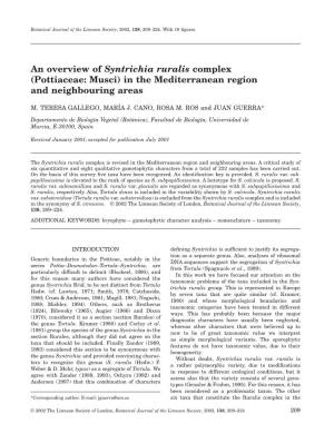 An Overview of Syntrichia Ruralis Complex (Pottiaceae: Musci) in the Mediterranean Region and Neighbouring Areas