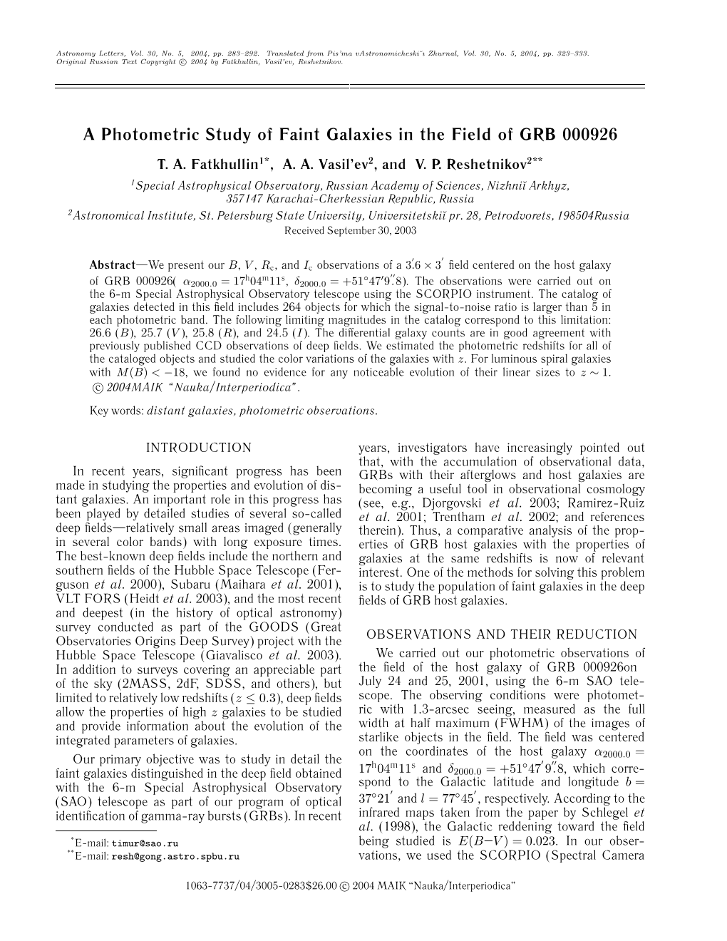 A Photometric Study of Faint Galaxies in the Field of GRB 000926 T