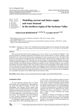 Modelling Current and Future Supply and Water Demand in the Northern Region of the Seybouse Valley