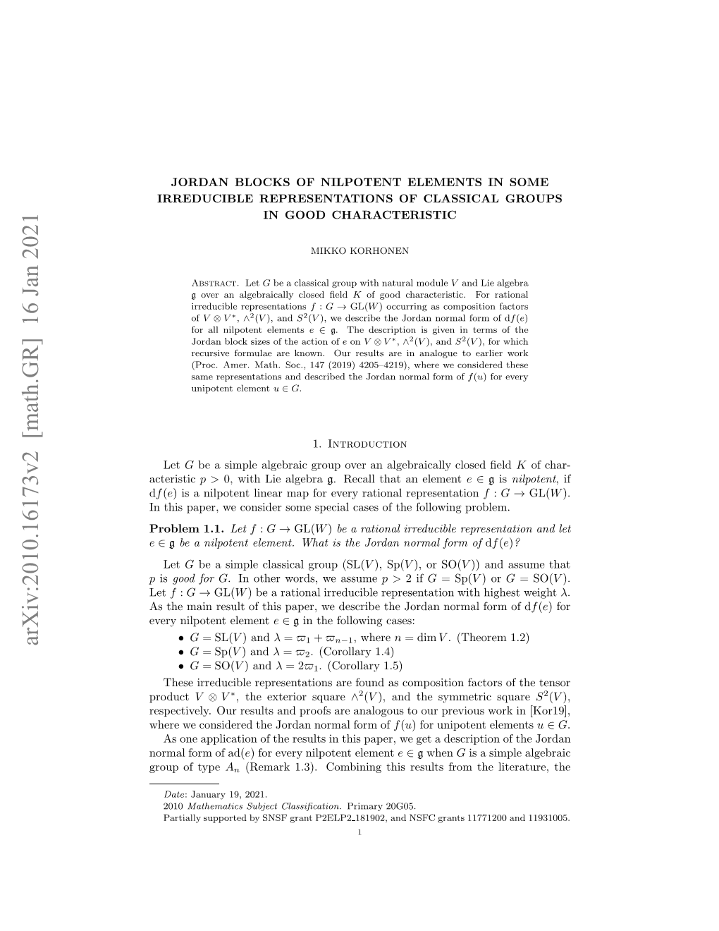 Arxiv:2010.16173V2 [Math.GR] 16 Jan 2021