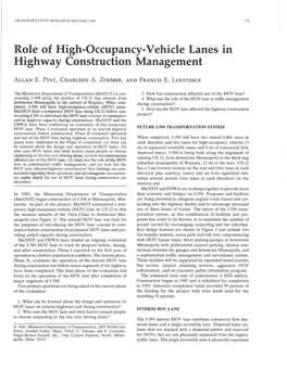 Role of High-Occupancy-Vehicle Lanes Highway Construction Management In