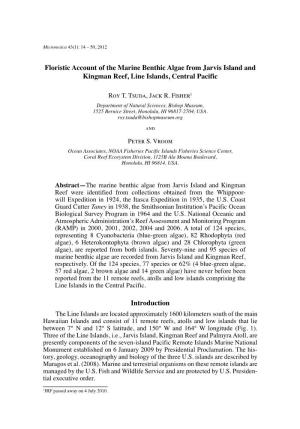 Floristic Account of the Marine Benthic Algae from Jarvis Island and Kingman Reef, Line Islands, Central Pacific