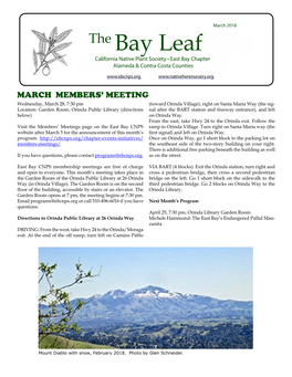 The Bay Leaf California Native Plant Society • East Bay Chapter Alameda & Contra Costa Counties