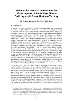 Geomorphic Research to Determine the Off-Site Impacts of the Jabiluka Mine on Swift (Ngarradj) Creek, Northern Territory