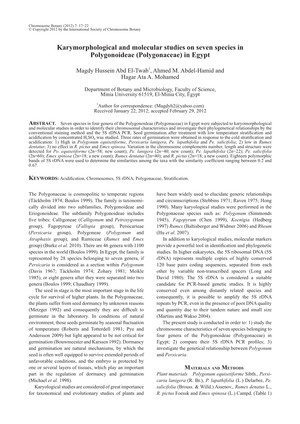 Karymorphological and Molecular Studies on Seven Species in Polygonoideae (Polygonaceae) in Egypt