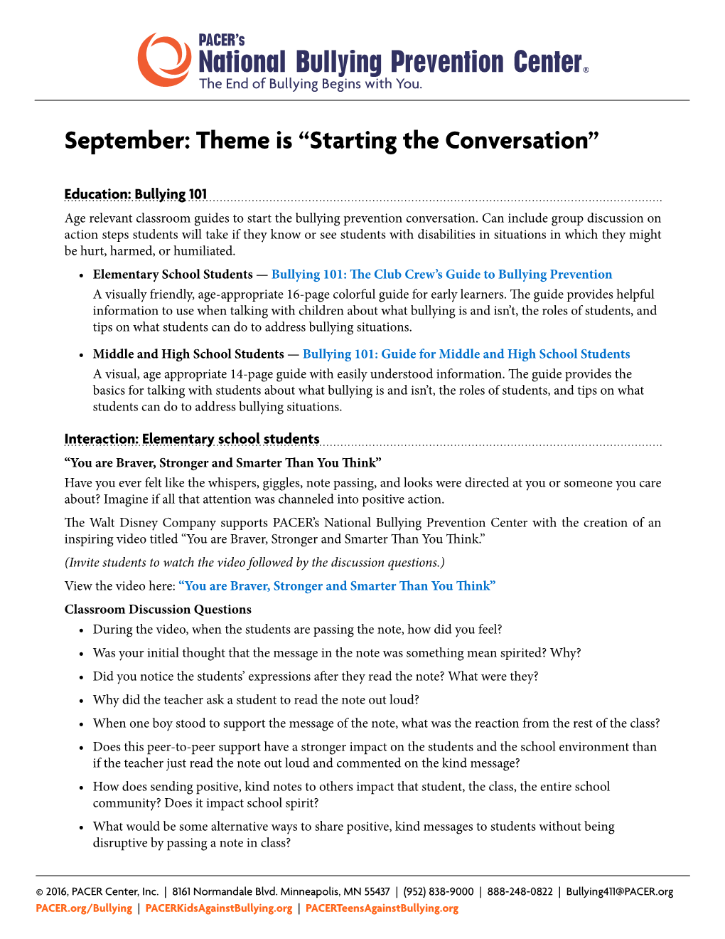 September: Theme Is “Starting the Conversation”