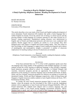 Learning to Read in Multiple Languages: a Study Exploring Allophone Students’ Reading Development in French Immersion