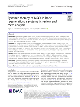 Systemic Therapy of Mscs in Bone Regeneration: a Systematic Review and Meta-Analysis Jingfei Fu, Yanxue Wang, Yiyang Jiang, Juan Du, Junji Xu* and Yi Liu*
