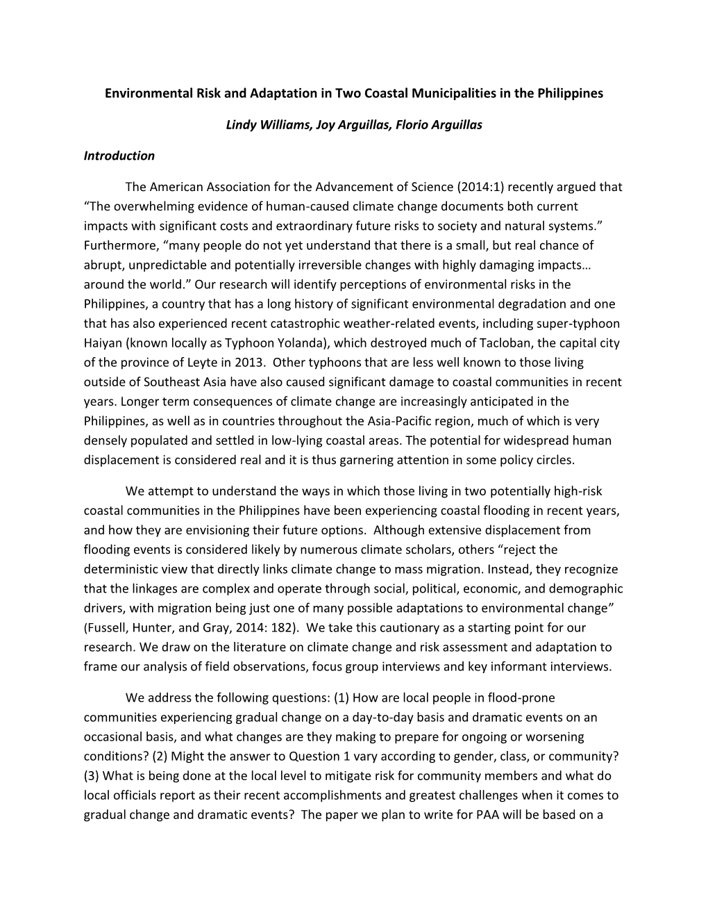 Environmental Risk and Adaptation in Two Coastal Municipalities in the Philippines