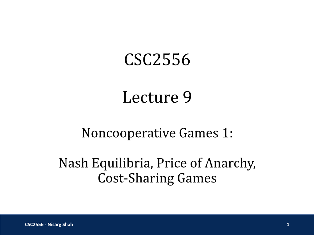 CSC2556 Lecture 9