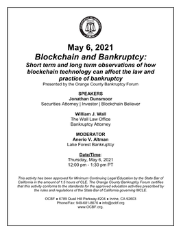 May 6, 2021 Blockchain and Bankruptcy