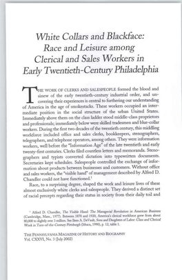 White Collars and Blackface: Race and Leisure Among Clerical and Sales Workers in Early Twentieth-Centwy Philadelphia